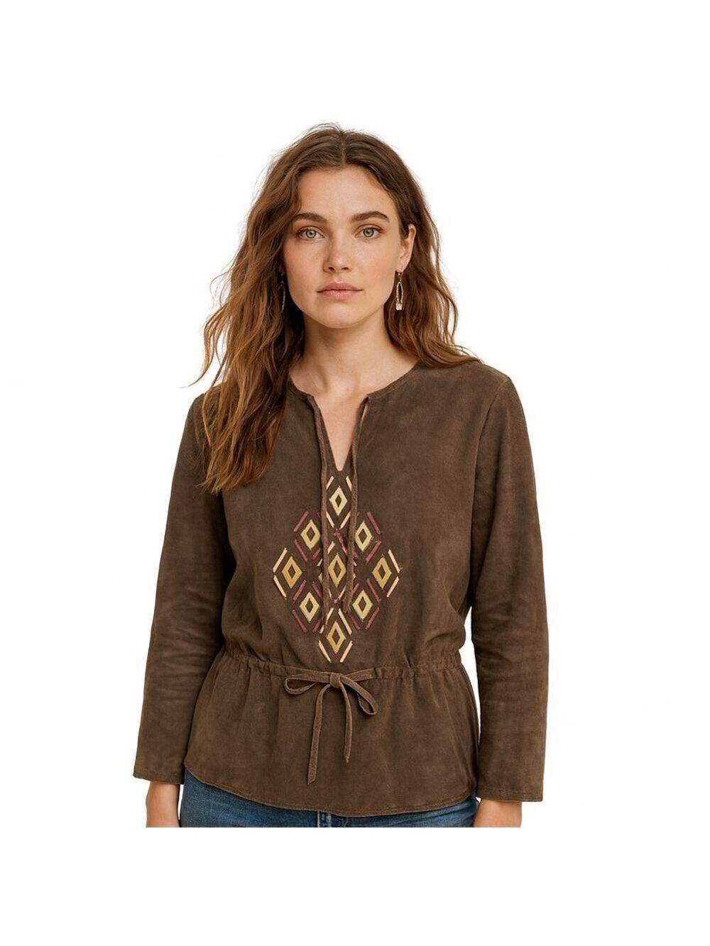 Vintage 1970s Cortefiel Brown Suede Leather Tunic Boho Hippie Festival Retro M